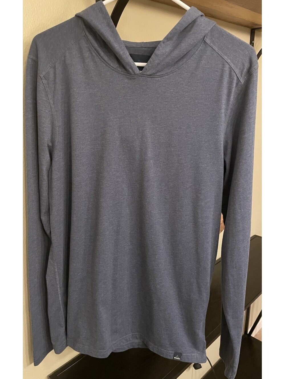 prAna Mens Blue Heather Lightweight Long Sleeve Hooded Shirt Medium